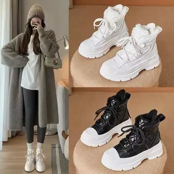 Зимние новые женские зимние ботинки из хлопка, сохраняющие тепло и защищающие от холода 34 белый