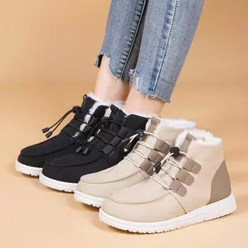 Зимние новые зимние ботинки 2024 года, корейская версия, ботинки средней высоты для пар, хлопковые ботинки с толстым флисом и теплые хлопковые ботинки 36 дубильная кора