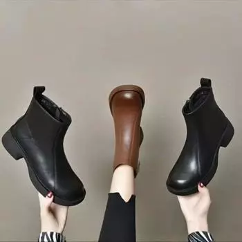 Зимние новые зимние ботинки 2024 года, женские короткие ботинки с толстым каблуком и толстой подошвой, нескользящие, мягкие, легкие, бархатные, термосапоги из хлопка для мам 35
