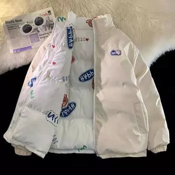 Зимние обе стороны носят большие хлопковые стеганые пальто и куртки для студентов, негабаритная одежда L бежевый