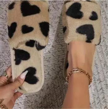 Зимние односложные открытые тапочки Мао Мао любят домашний уют, нескользящие удобные теплые женские хлопковые тапочки хаки