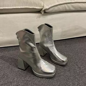 Зимние однотонные новые ботинки на молнии сзади для женщин, нескользящие, 2024, высококачественные модные женские ботильоны Botines Mujer 35 бежевый