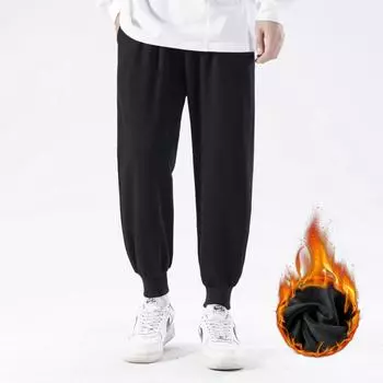 Зимние однотонные плюс бархатные повседневные брюки мужские спортивные брюки защитные брюки мужские XXXXL