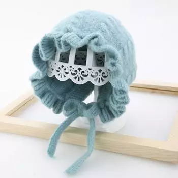 Зимние однотонные шапки с принтом для маленьких девочек и рюшами, повседневные шапки, головные уборы серый