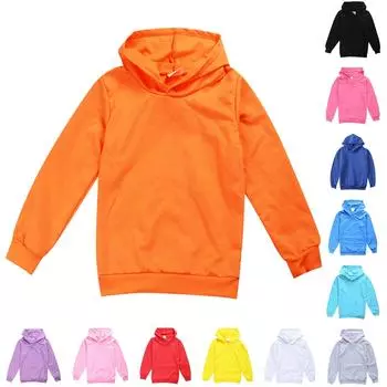 Зимние однотонные толстовки с капюшоном и длинными рукавами для мальчиков и девочек 100 чёрный