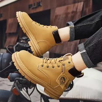 Зимние осенние ботильоны мужские военные походные ботинки на открытом воздухе удобные желтые ботинки с классическим дизайном высокие мужские повседневные туфли 39 чёрный