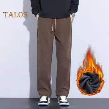 Зимние осенние мужские спортивные брюки, свободные, эластичный пояс, толстые плюшевые карманы, большие размеры, свободные, прямые, однотонные, спортивные брюки, повседневная одежда, спортивные брюки L кофейный