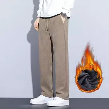 Зимние осенние мужские спортивные брюки, свободные, эластичный пояс, толстые плюшевые карманы, большие размеры, свободные, прямые, однотонные, спортивные брюки, повседневная одежда, спортивные брюки L чёрный