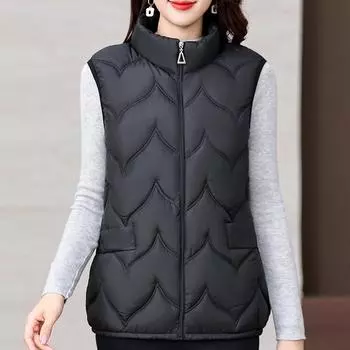 Зимние пальто без рукавов, женская верхняя одежда, элегантный толстый теплый жилет, женские куртки среднего возраста XL чёрный