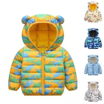 Зимние пальто для мальчиков и девочек, детская куртка на молнии с толстыми ушами, зимняя толстовка с капюшоном, одежда 100 синий