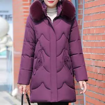 Зимние пальто для женщин среднего возраста, верхняя одежда с капюшоном 2024 года, элегантный воротник из искусственного меха, свободные, толстые, теплые, большого размера, парки, женские куртки XL красный