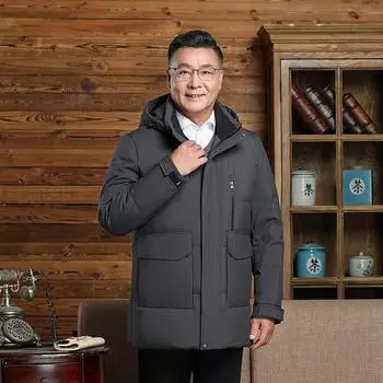 Зимние пальто Мужская верхняя одежда для мужчин среднего возраста Длинная куртка-пуховик Толстая теплая парка с капюшоном S чёрный