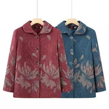 Зимние пальто женские ретро принт куртка лацкан длинный рукав шерстяной кардиган для мам среднего возраста верхняя одежда XXXXL красный