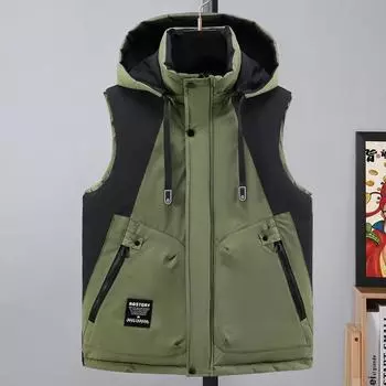 Зимние парки без рукавов для мужчин, куртка с капюшоном, повседневный толстый теплый жилет для мужчин, верхняя одежда M чёрный