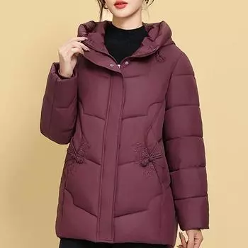 Зимние парки больших размеров для женщин, пальто с капюшоном, элегантные свободные, толстые, теплые, верхняя одежда, куртки для женщин среднего возраста M вино красного