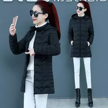 Зимние парки Длинное пальто Теплая повседневная парка Зимняя куртка Свободные куртки с хлопковой подкладкой Пальто Женская верхняя одежда 7XL чёрный