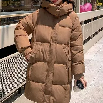 Зимние парки для женщин, длинные пальто, элегантные свободные, толстые, теплые женские куртки, пальто с капюшоном M чёрный