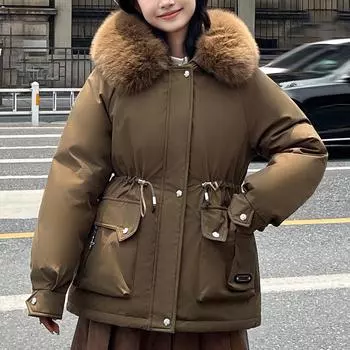 Зимние парки для женщин с капюшоном больших размеров, модные женские зимние пальто с меховым воротником, плотная теплая верхняя одежда с длинными рукавами M