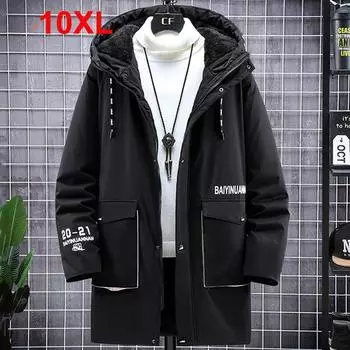 Зимние парки, куртки больших размеров, мужские пальто 10XL, утепленные, длинная куртка с капюшоном, пуховик 9XL, мужская одежда больших размеров 10XL чёрный