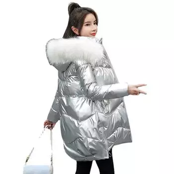 Зимние парки, пальто, глянцевая куртка, женские пуховые хлопковые куртки с длинным капюшоном, утепленные нашивки, свободные куртки
