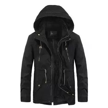 Зимние парки ветрозащитные модные мужские военные парки пальто военные ветрозащитные куртки с капюшоном мужские мужские стираные хлопковые новинки 2024 XXXXL чёрный