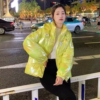 Зимние парки, женская куртка, новинка 2024 года, блестящая пуховая парка с хлопковой подкладкой, повседневная парка с длинными рукавами, зимняя одежда, пальто, женские куртки, верхняя одежда XL