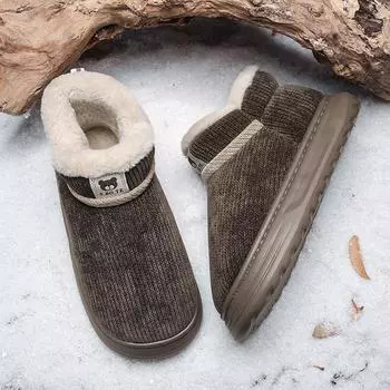 Зимние парные стильные лаконичные однотонные туфли на каблуках с запахом, плюшевые тапочки, нескользящие теплые шлепанцы для женщин и мужчин, повседневная домашняя хлопковая обувь 40-41 чёрный