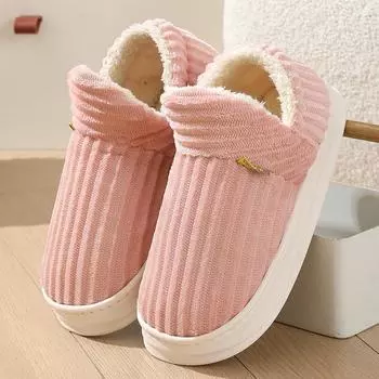 Зимние парные стильные лаконичные однотонные туфли на каблуках с запахом, плюшевые тапочки, нескользящие теплые шлепанцы для женщин и мужчин, повседневная домашняя хлопковая обувь 41 розовый