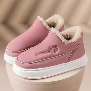 Зимние парные туфли на каблуках с запахом, плюшевые тапочки на толстой подошве, нескользящие теплые тапочки для женщин и мужчин, повседневная домашняя обувь из хлопка 36-37(Fit 35-36) оранжевый