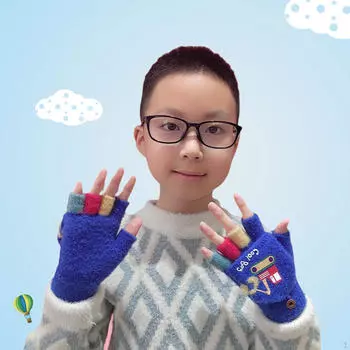 Зимние перчатки без пальцев для детей, теплые варежки-трансформеры с откидным верхом, живопись