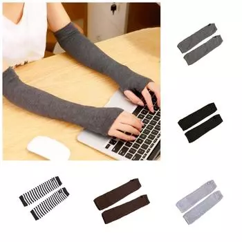 Зимние перчатки без пальцев с отверстиями, нарукавники, теплые и непромокаемые рукава, удлиненные теплые перчатки One Size чёрный