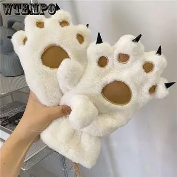 Зимние перчатки Cat Claw для мужчин и женщин с толстым бархатом для тепла, универсальные перчатки для родителей и детей с медвежьей лапой One size