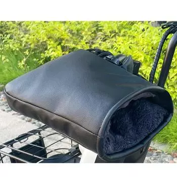 Зимние перчатки для электромобиля с теплой и толстой ручкой, водонепроницаемый чехол, непромокаемый и ветрозащитный кожаный чехол для рук, хлопковая ручка сверху One Size чёрный/белый