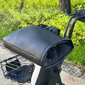 Зимние перчатки для электровелосипеда, теплый и толстый чехол для ручки, чехол для руки из искусственной кожи для мотоцикла, устойчивый к дождю и ветру, чехол для ручки из хлопка чёрный