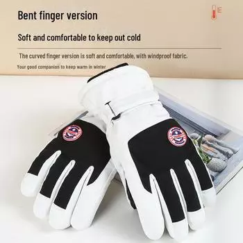 Зимние перчатки для катания на лыжах и велосипеде с сенсорным экраном: Ветрозащитный, водонепроницаемый, толстый, теплый бархат для мужчин и женщин men s model чёрный/серый