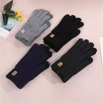 Зимние перчатки для мужчин, утолщенные бархатом, теплые зимние перчатки, мужские с бархатом, шерстяные вязаные перчатки для сенсорных экранов average size