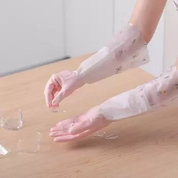 Зимние перчатки для мытья посуды женские кухонные бытовые утолщенные резиновые перчатки для стирки одежды водонепроницаемые резиновые прочные домашние работы с бархатом M 8.1-9cm белый