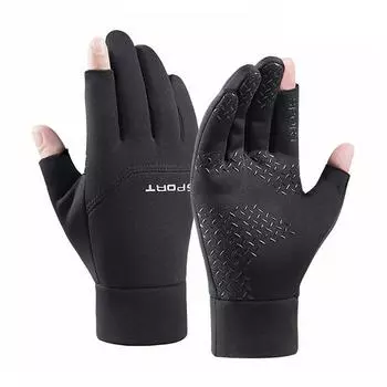 Зимние перчатки для рыбалки, универсальные согревающие защитные перчатки для рыбалки, водонепроницаемые противоскользящие перчатки с 2 порезанными пальцами, уличная рыбалка, бег M code