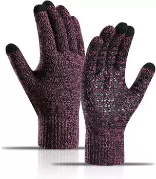 Зимние перчатки для сенсорных экранов для мужчин и женщин, улучшенные термостойкие теплые вязаные перчатки для велоспорта, спорта, плюшевые перчатки для бега, вождения чёрный