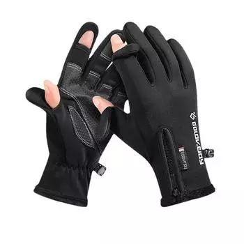 Зимние перчатки для согрева, бега, походов, рыбалки, ветрозащитные, нескользящие, с сенсорным экраном, теплые для мужчин и женщин. L чёрный