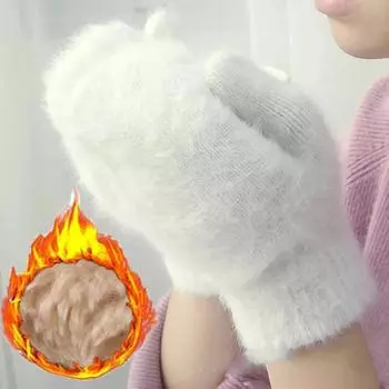 Зимние перчатки из кроличьей шерсти для женщин, зимние варежки, белые меховые перчатки, перчатки без пальцев, зимние перчатки для студенток, варежки для девочек One Size дубильная кора