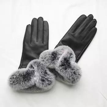 Зимние перчатки из натурального меха кролика рекс, женские перчатки из натуральной кожи, модные женские варежки