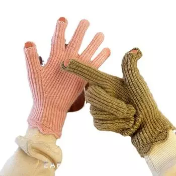 Зимние перчатки кружевные кашемировые вязаные перчатки осень и зима взрослые пятипалые безпальцевые сенсорные перчатки для женщин average size
