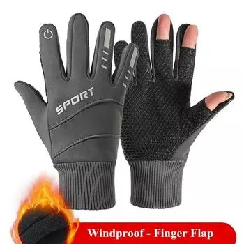 Зимние перчатки мужские велосипедные ветрозащитные противоскользящие теплые плюшевые уличные термомужские перчатки с сенсорным экраном One Size чёрный