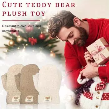 Зимние перчатки с биркой из овечьей шерсти Teddy Bear. Милый толстый плюш, сохраняющий тепло и защищающий от холода белый