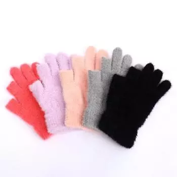 Зимние перчатки Термостойкие плюшевые перчатки с защитой от холода Вязаные перчатки из искусственного меха норки с серый