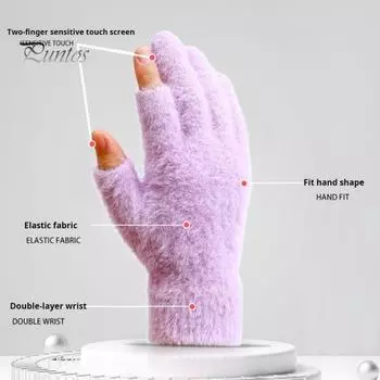 Зимние перчатки, термостойкие плюшевые перчатки, вязаные перчатки из искусственного меха норки с полупальцами для осени, зимы, дома и отдыха на природе серый