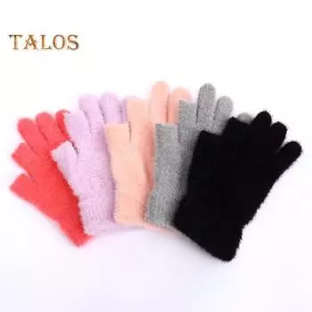 Зимние перчатки, термостойкие плюшевые перчатки, вязаные перчатки из искусственного меха норки с полупальцами для осени, зимы, дома и отдыха на природе светло-фиолетовый