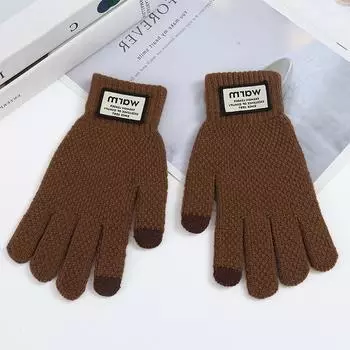 Зимние перчатки, универсальные однотонные трикотажные перчатки с раздельными пальцами для сенсорных экранов чёрный