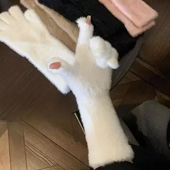 Зимние перчатки женские теплые роса палец сенсорный экран играть мобильный телефон студент письмо холодная езда One Size - Touch Screen белый